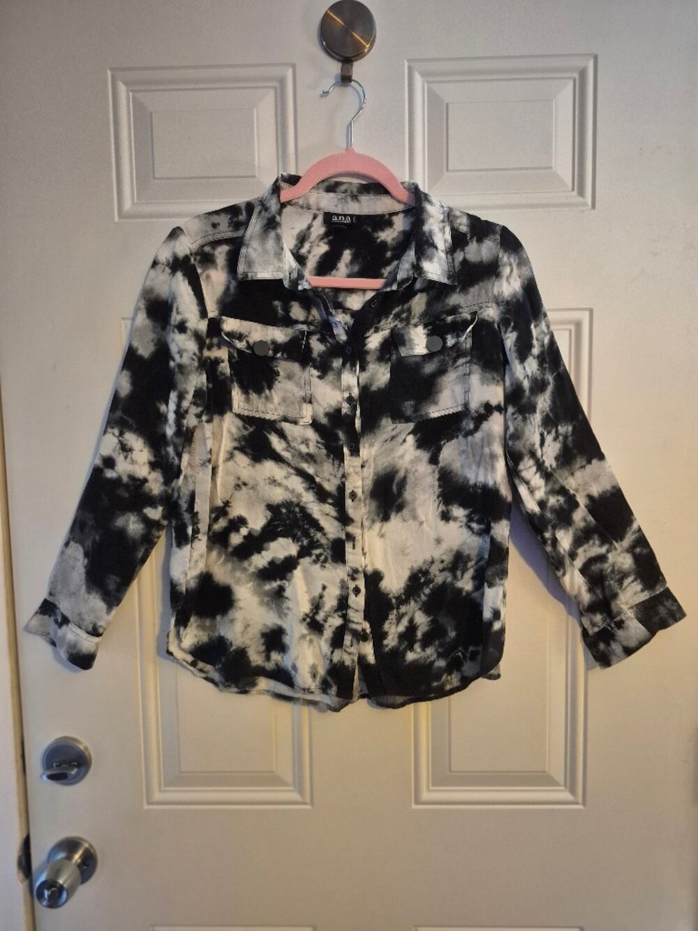 Long Sleeve Shirt,Womens, a.n.a.. Medium Black/whiite